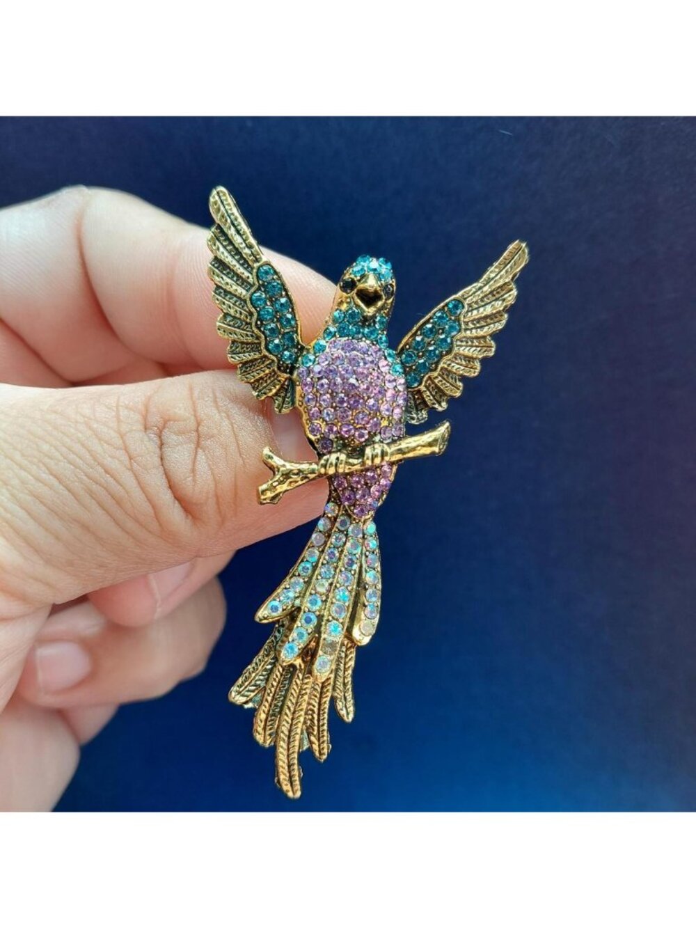Multicoloured Rhinestone Parrot Bird Brooch - Picture 2 of 4